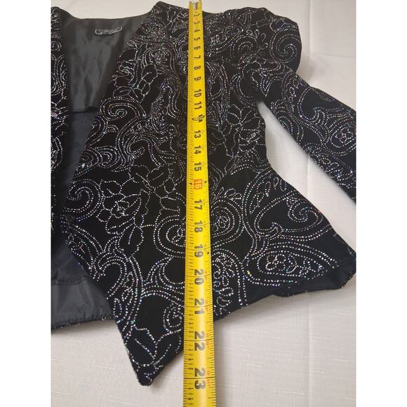 VTG Cachet by Bari Protas Cropped Sparkle Jacket Black Velvet Velour Sz L Bling - Picture 9 of 16